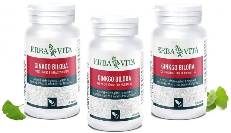 180 kapszula E. GINKGO BILOBA - 120 mg Ginkgo biloba kivonat, normál vérkeringés, megfelelő agyműködés és memória