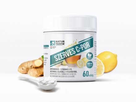 Szerves C-por – azonnal oldódó, gyömbéres - citromos ízű C-vitamin por, 60 adag